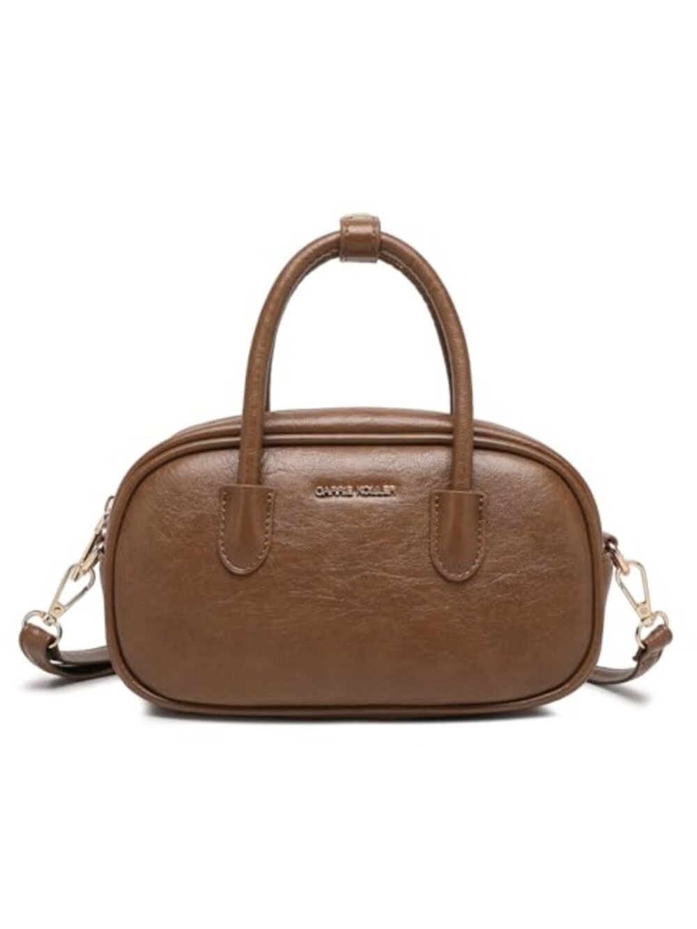 Vegan Leather Mini Bowling Crossbody Bag with Detachable Strap